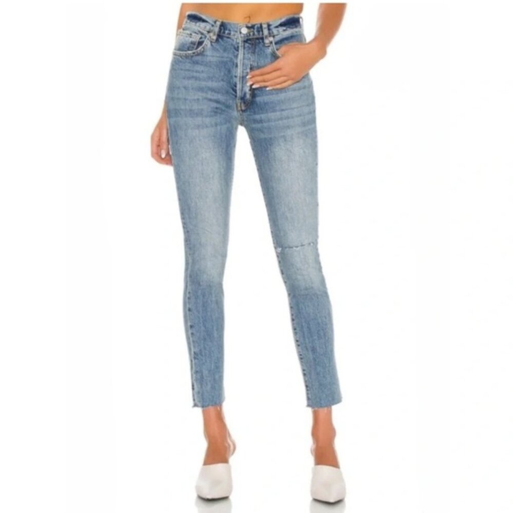 We The Free | High Waisted Button Fly Raw Hem Skinny Jeans Sz 28